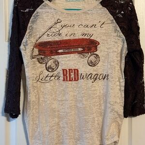 Southern Grace Cream Tee with Black Lace Accents